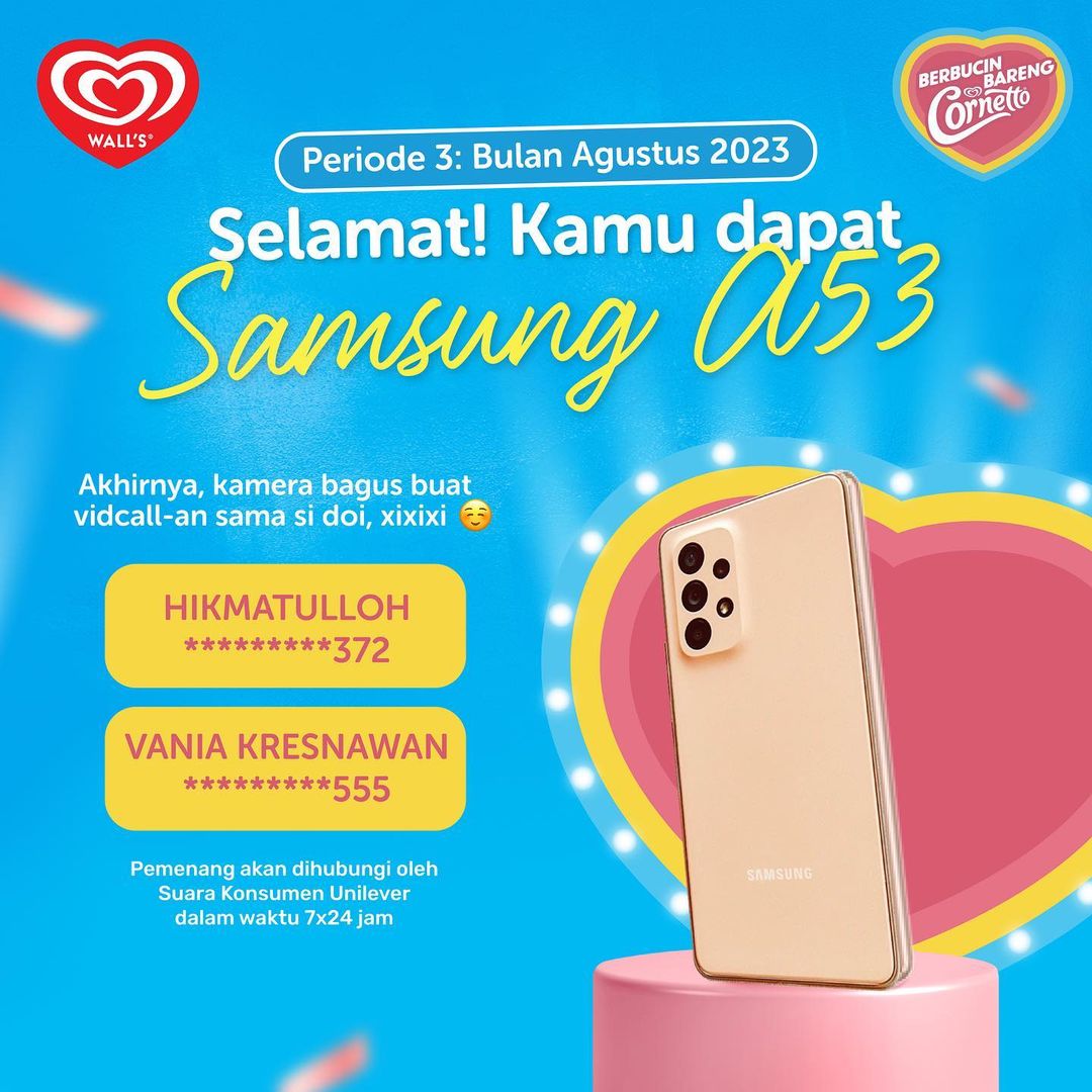 Pemenang Smartphone Samsung di Undian Berbucin Bareng Cornetto