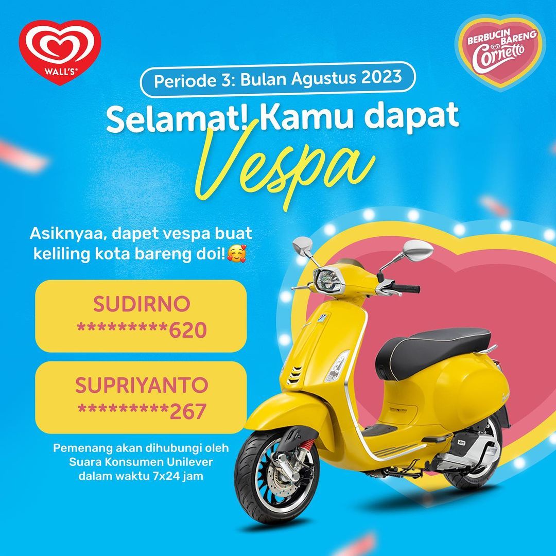 Pemenang Undian Vespa Berbucin Bareng Cornetto