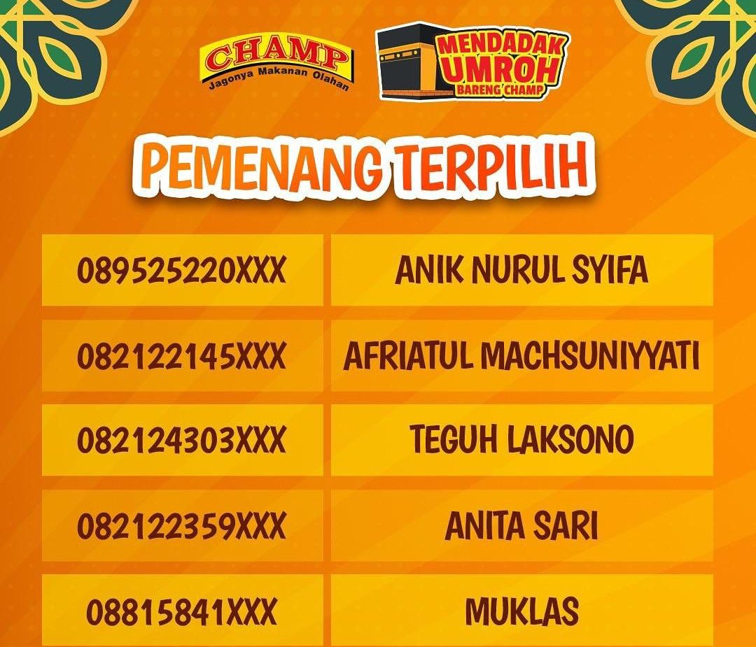 Pemenang Undian Champ Mendadak Umroh