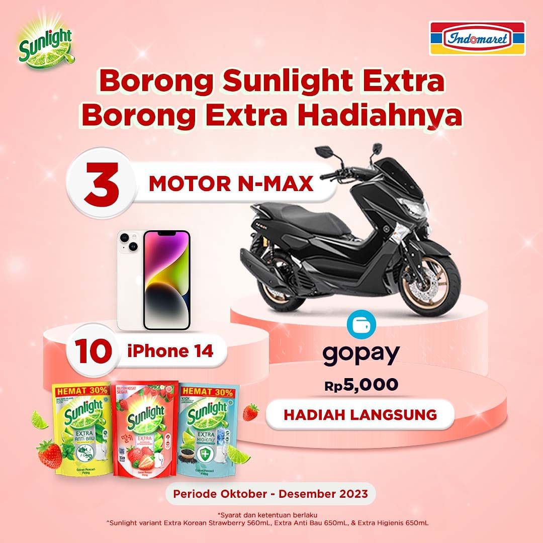 Promo Sunlight Extra Indomaret Hadiahnya 3 Motor & 10 iPhone 14